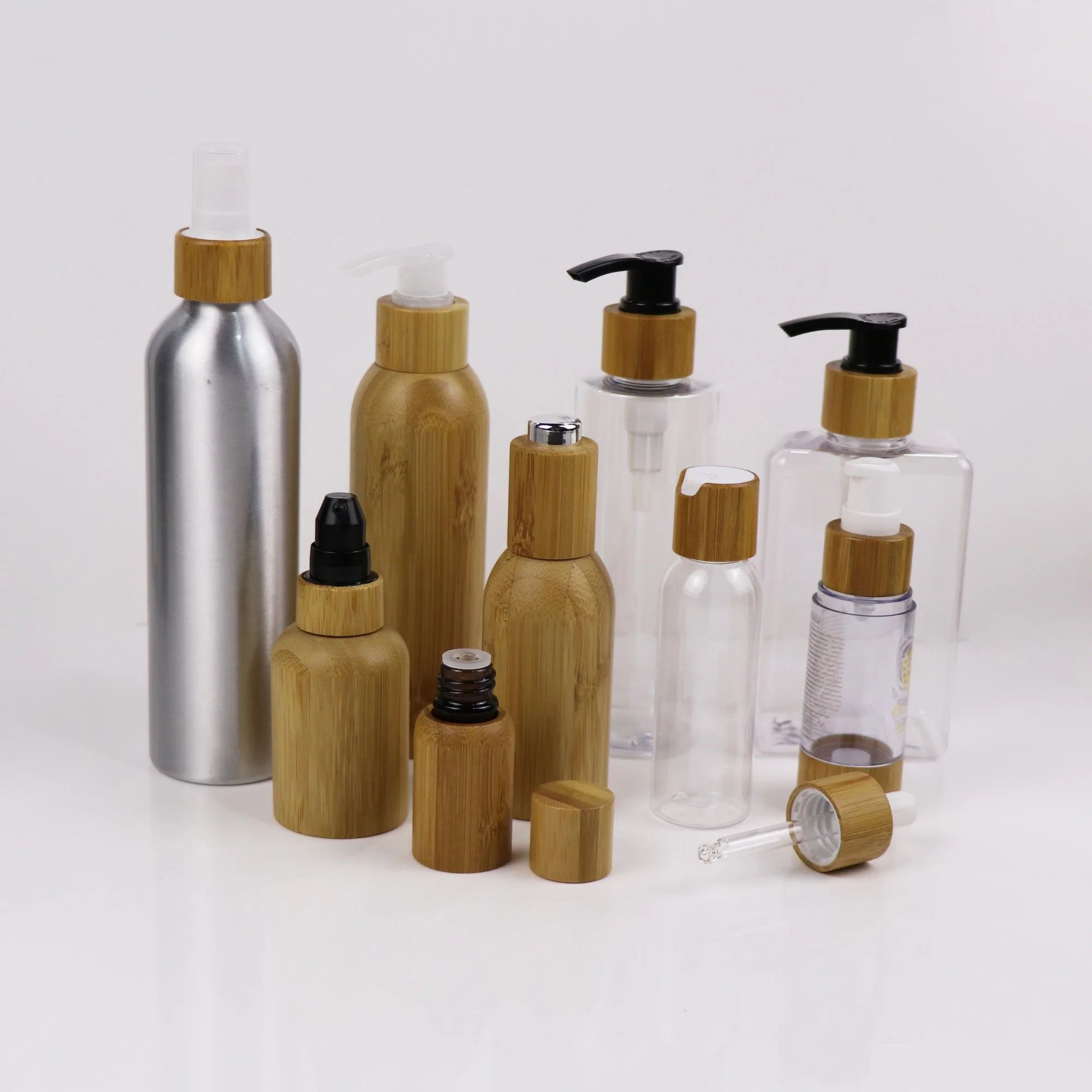 Cosmetic Containers 100% Organic Wood Bamboo Glass Jar /Bottle Cosmetic Packaging