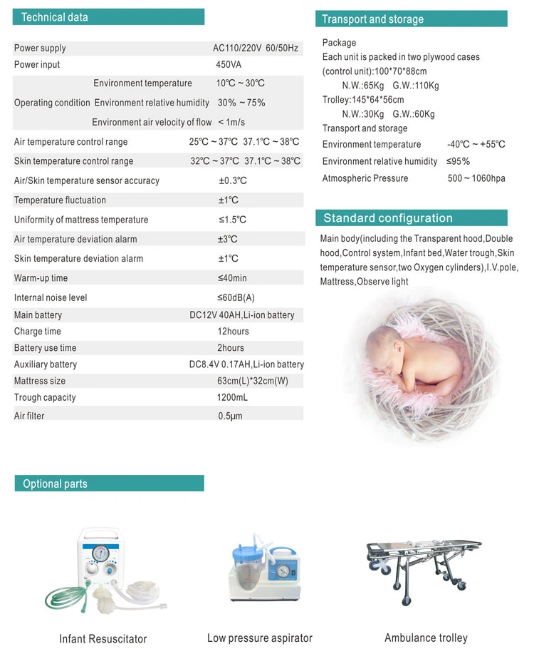 Medical Neonatal Transport Infant Incubator Baby Incubator Machine