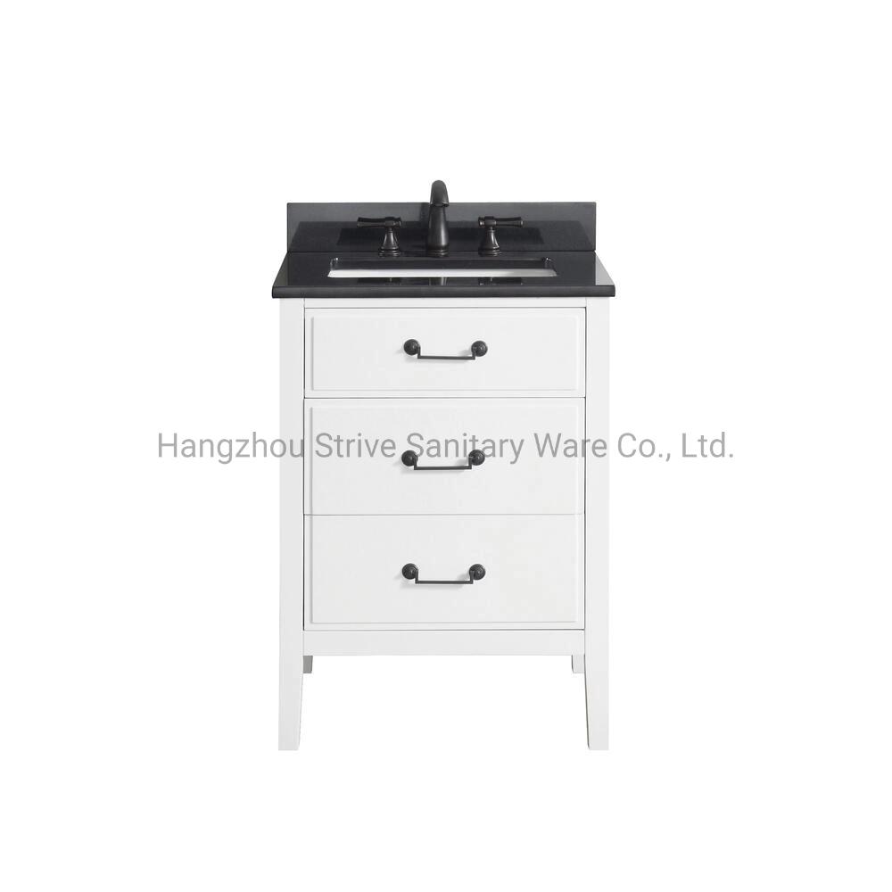 25-Inch Free-Standing White Artificial Stone Top Solid Wood Bathroom Vanity