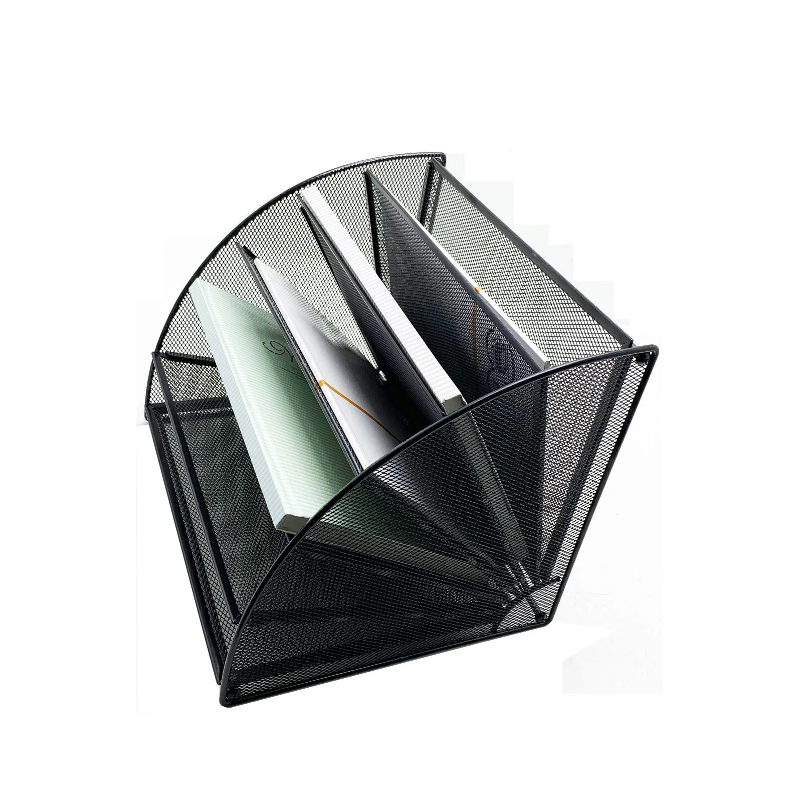 Hot-Sale Office Desktop 6 Compartments Fan-Shaped Metal Mesh File Organizer