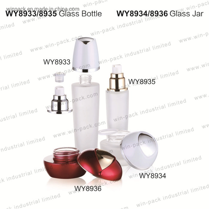 Winpack Factory Supply Frosted Round Glass Pump Cosmetic Bottle Packing