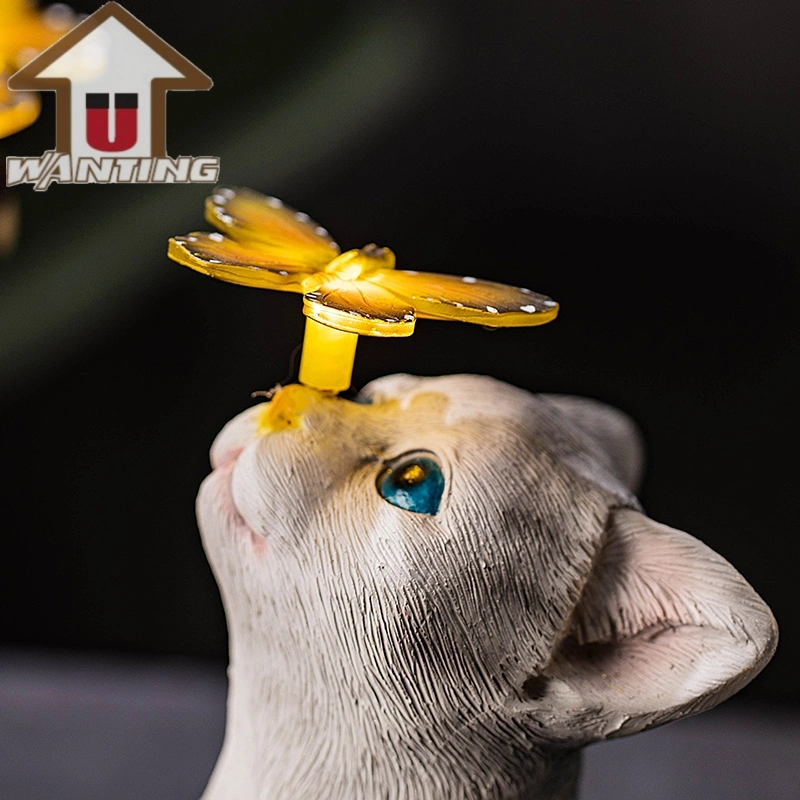 Artesanía de animales resina Regalo Cute Gato Perro Mariposa LED Luz Decoración del hogar