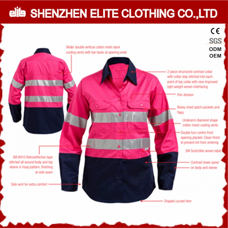 Ladies Pink Navy Hi Vis Cotton Reflective Workwear