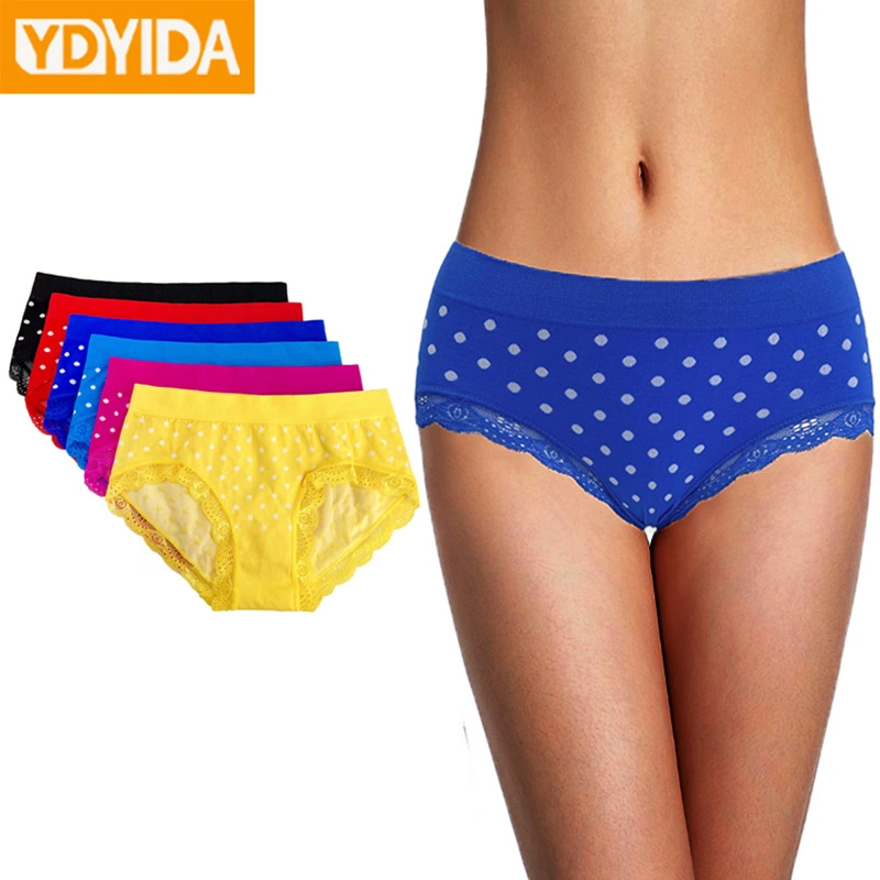 Stretchy Ladies Pants Comfortable Briefs Underwear Seamless Lace Underpants with Polka Dots