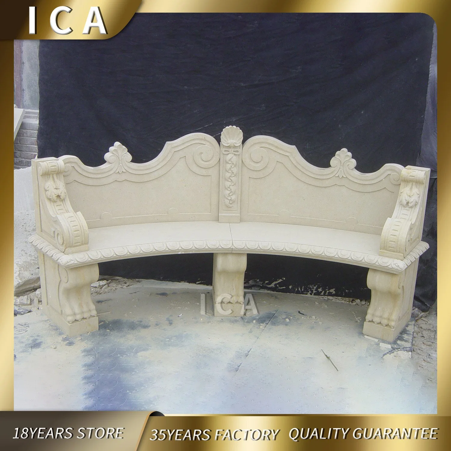 Natural Egypt Yellow Marble Simple Design Stone Bench for Garden