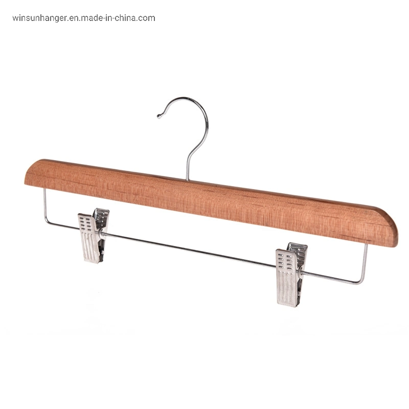 2021 Winsun Customized Solid Wooden Pants Cheap Hangers with Metal Clips