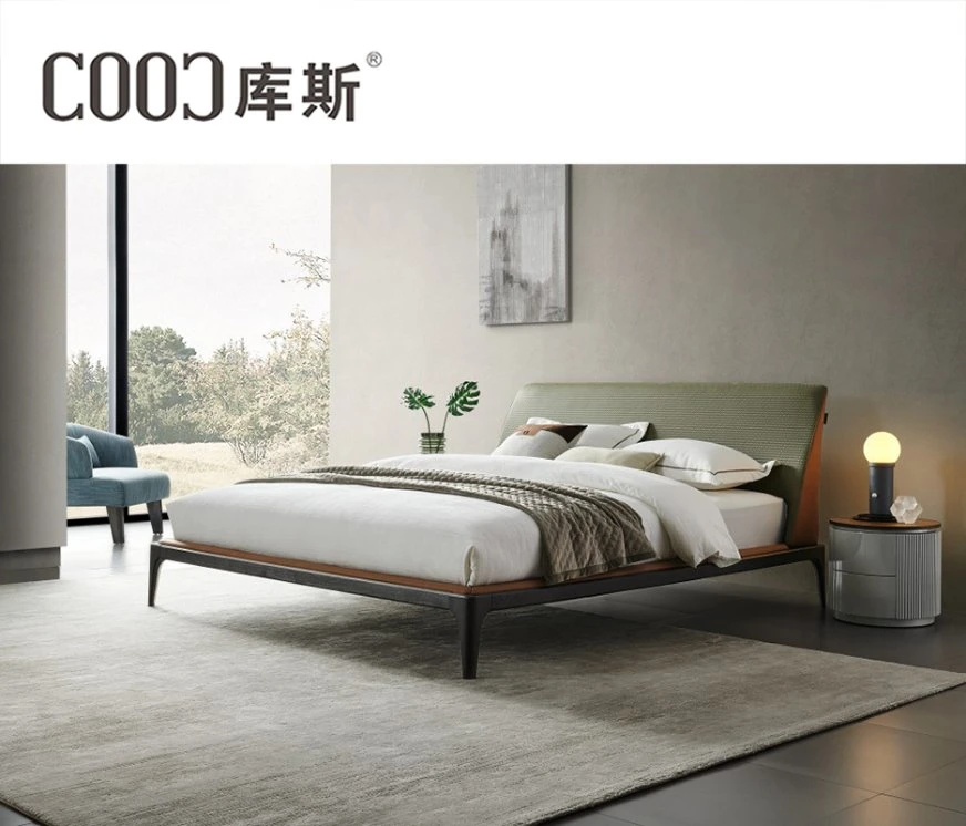 Conjunto de quarto italiano de design moderno de luxo, atacado chinês, tamanho king size, camas de casal em couro Nappa, estofadas, móveis para casa, apartamento, hotel e villa.