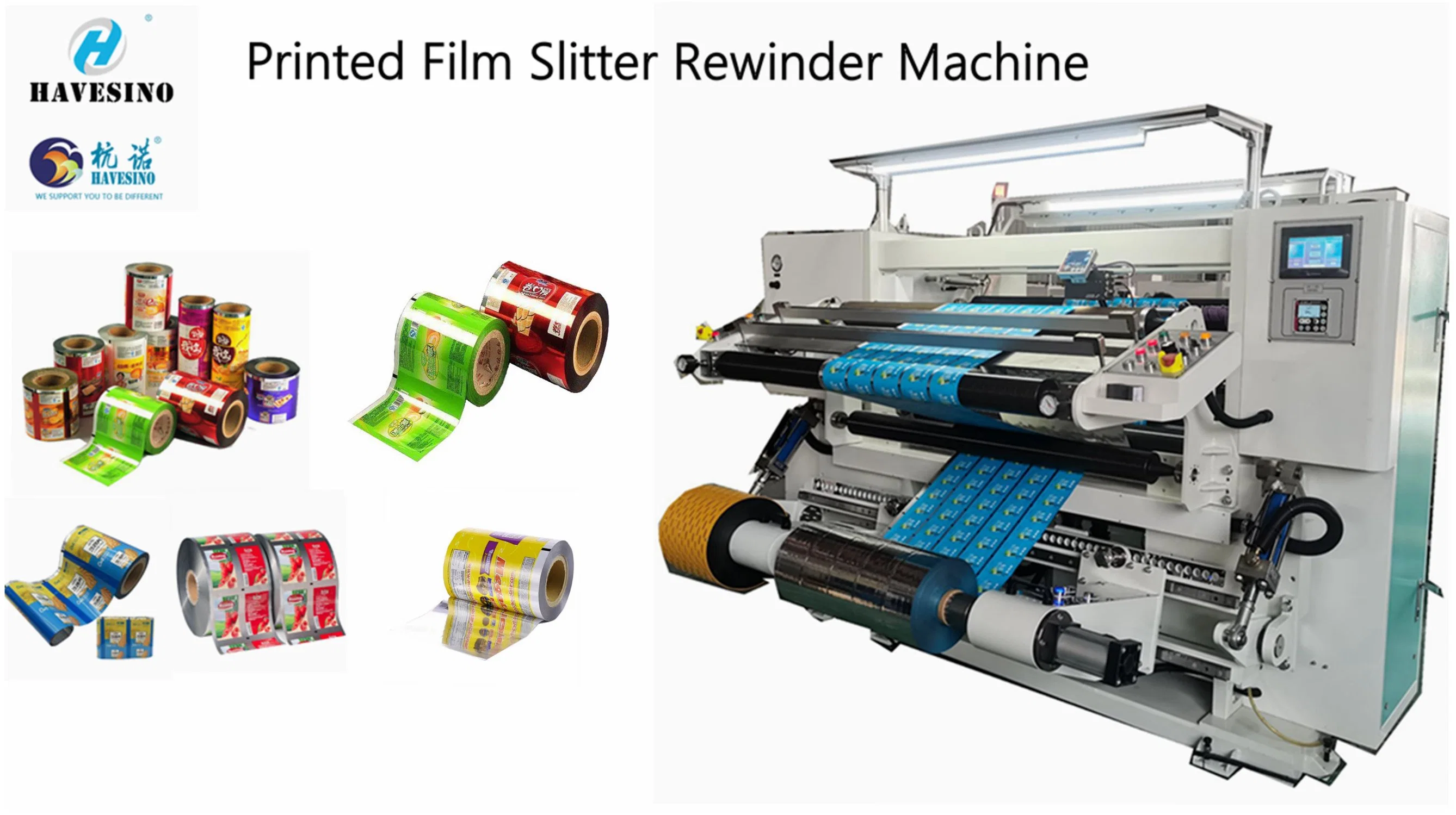 Rebobinador de máquina de rebobina de película de plástico auto-impressa Máquina para película de laminação