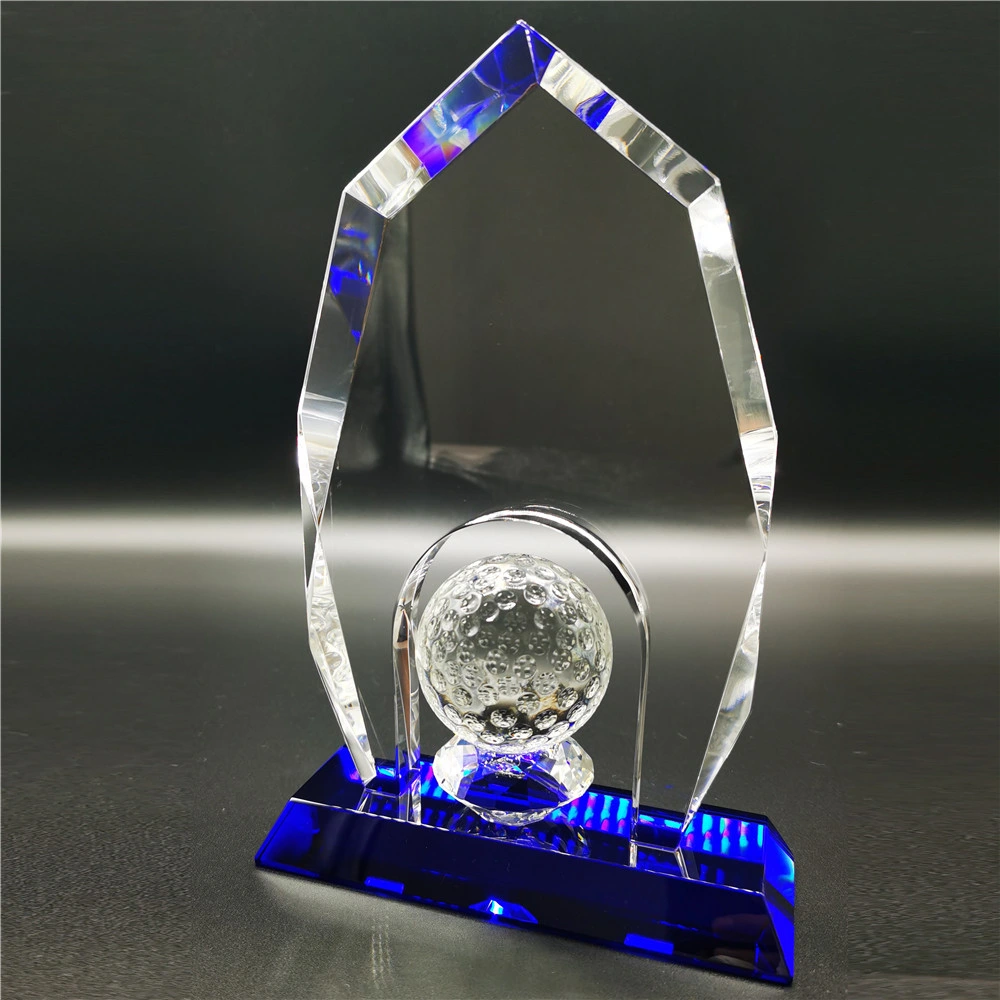 3D Crstal laser verre Golf médaille avec base bleue