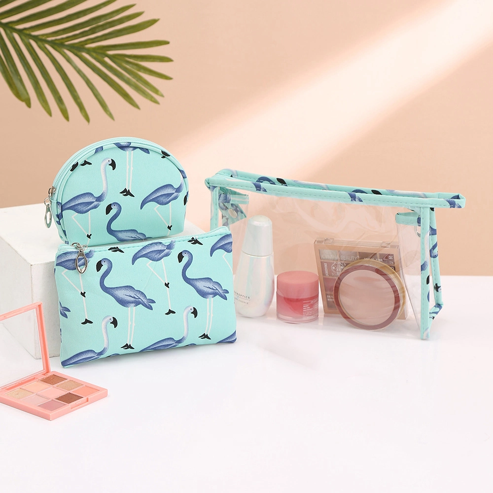 Flamingo Waterproof Transparent Makeup Bag Travel 3piece Set Portable Wash and Garnish Portable Storage Bag