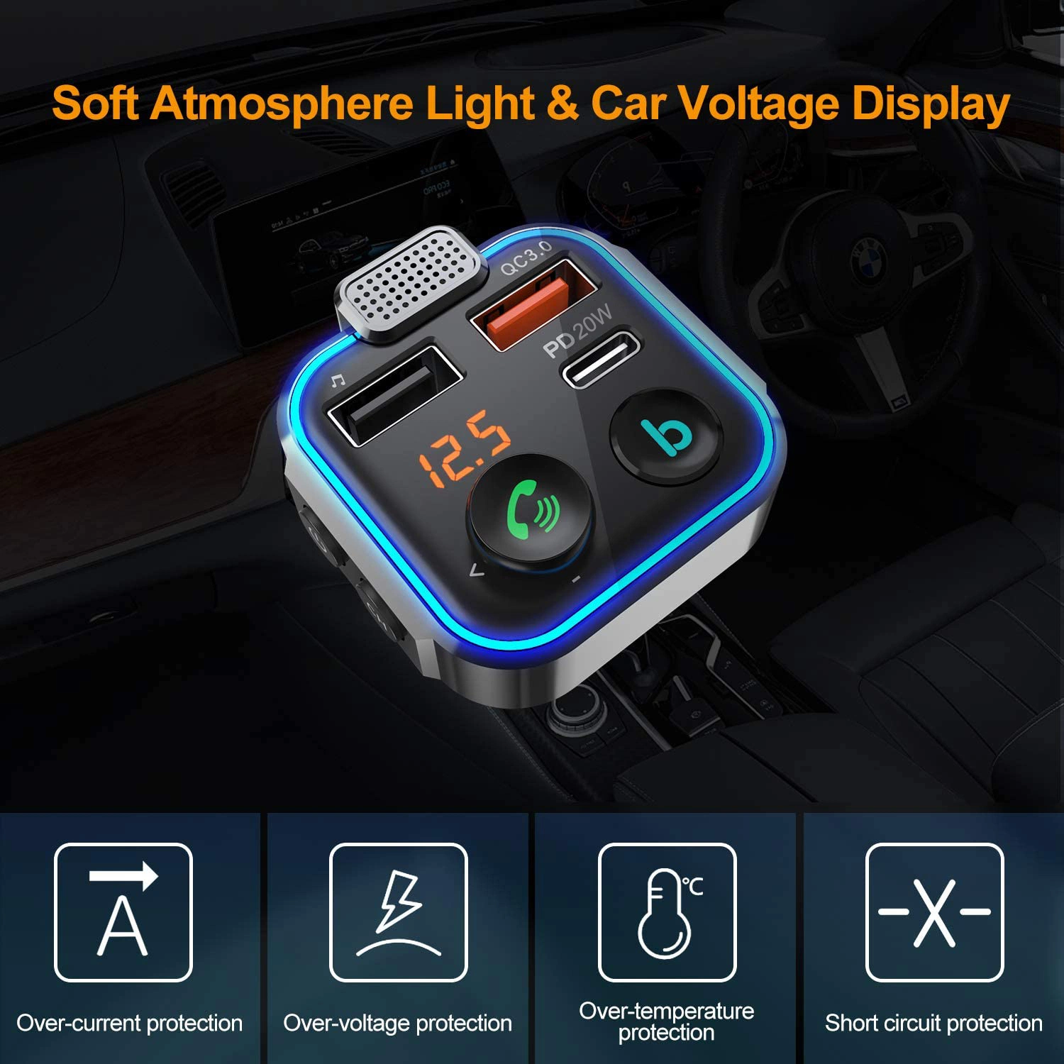 FM Transmitter for Car Fast Charger QC3.0 USB Charger Car USB Charger MP3 Player 5.0 Handsfree Wireless Car Kit