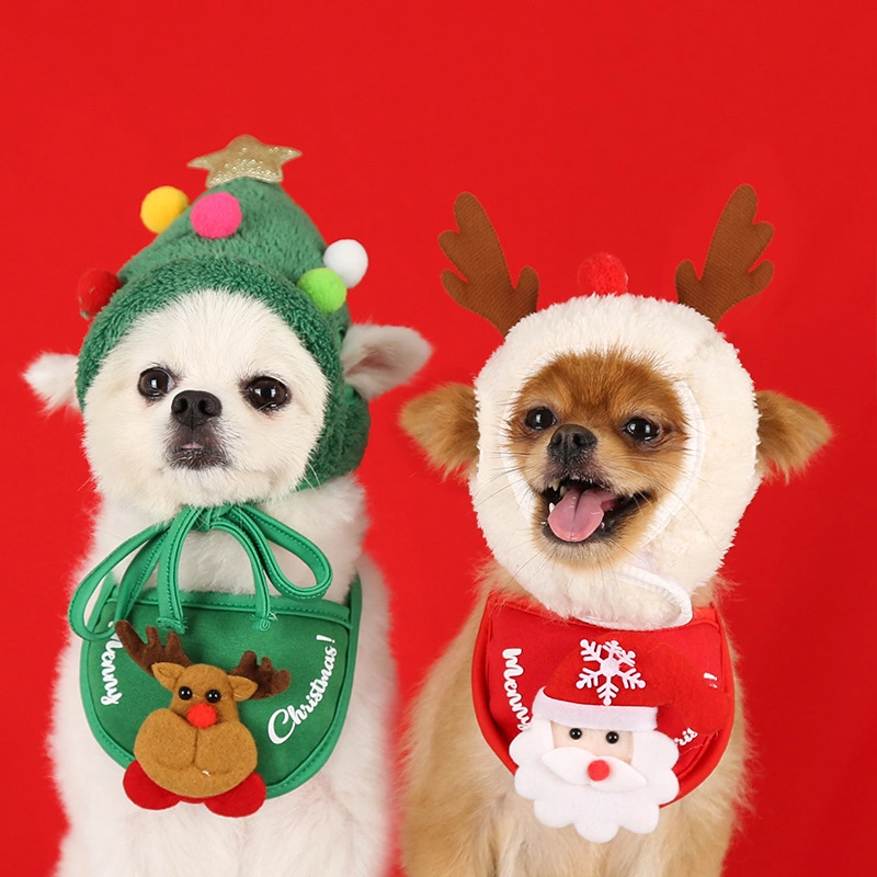 Dog Collar Cat Pet Accessories Christmas Hat Saliva Towel Bib Autumn Winter Dress up Apparel Dog Hat Cat Scarves
