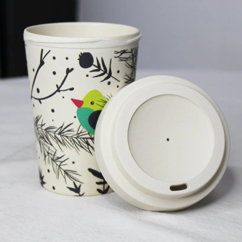 Boidegradable Custom Eco Friendly 10oz 12oz 14oz 16oz 20oz Bamboo Fiber Reusable Coffee Cup to Go with Bamboo Lid