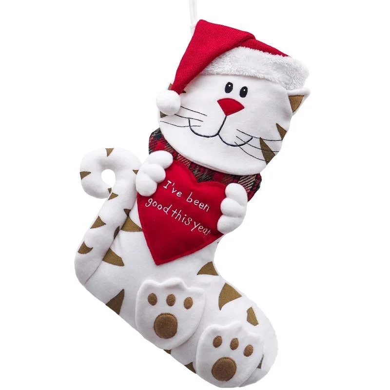 Christmas Stockings Embroidery Gift Socks Santa Snowman Candy Bag Decoration Pendant