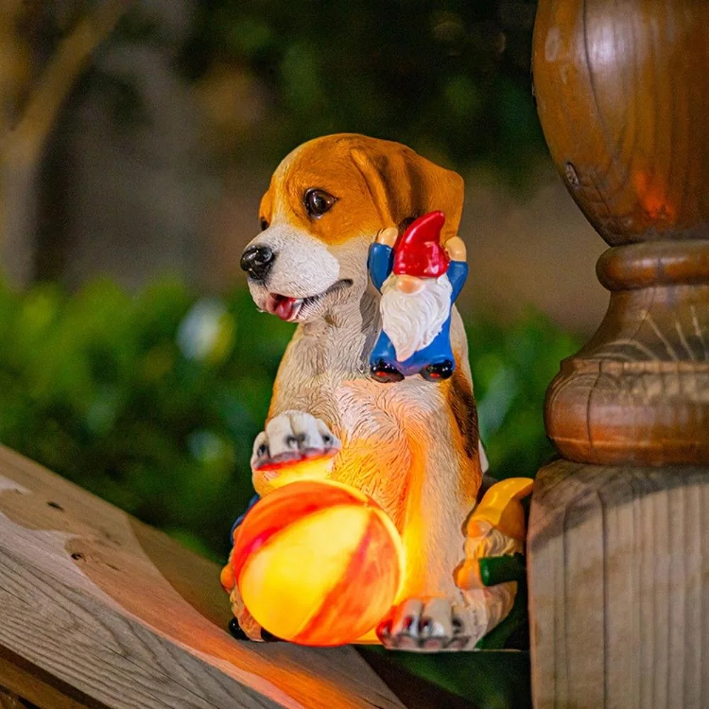 Solar Light, Patio Decor, Funny Dogs Playing with Resin Gnomes Ci22784