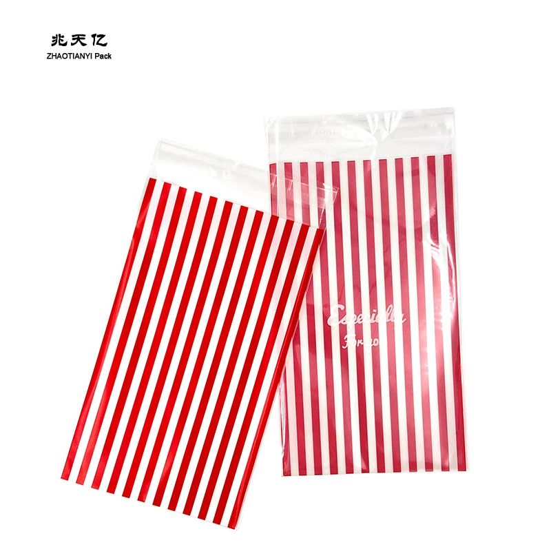 Custom Logo Printing Resealable Apparel Package OPP Bag, Self Sealing BOPP Transparent Stripe Bag Clear Plastic Cellophane Bags