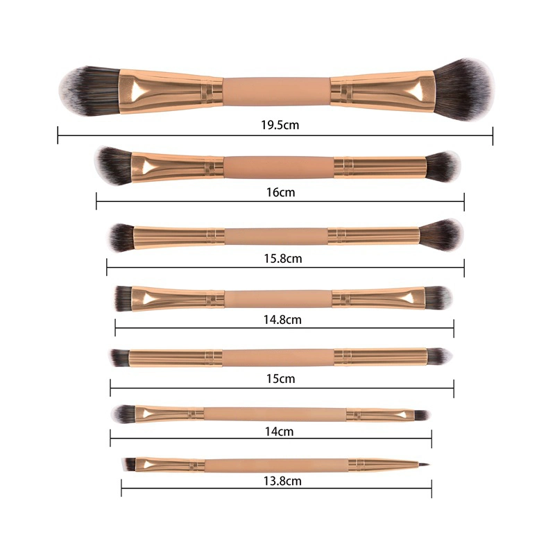 Private Label Dual Ended Makeup Brush Wood Handle 7PCS Double Head Makeup Brush Synthetic Hair Double Ended Makeup Brush