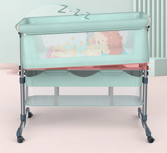 Verstellbare Höhe grau Baby Babybett mit Moskitonetz und Speicherplatz