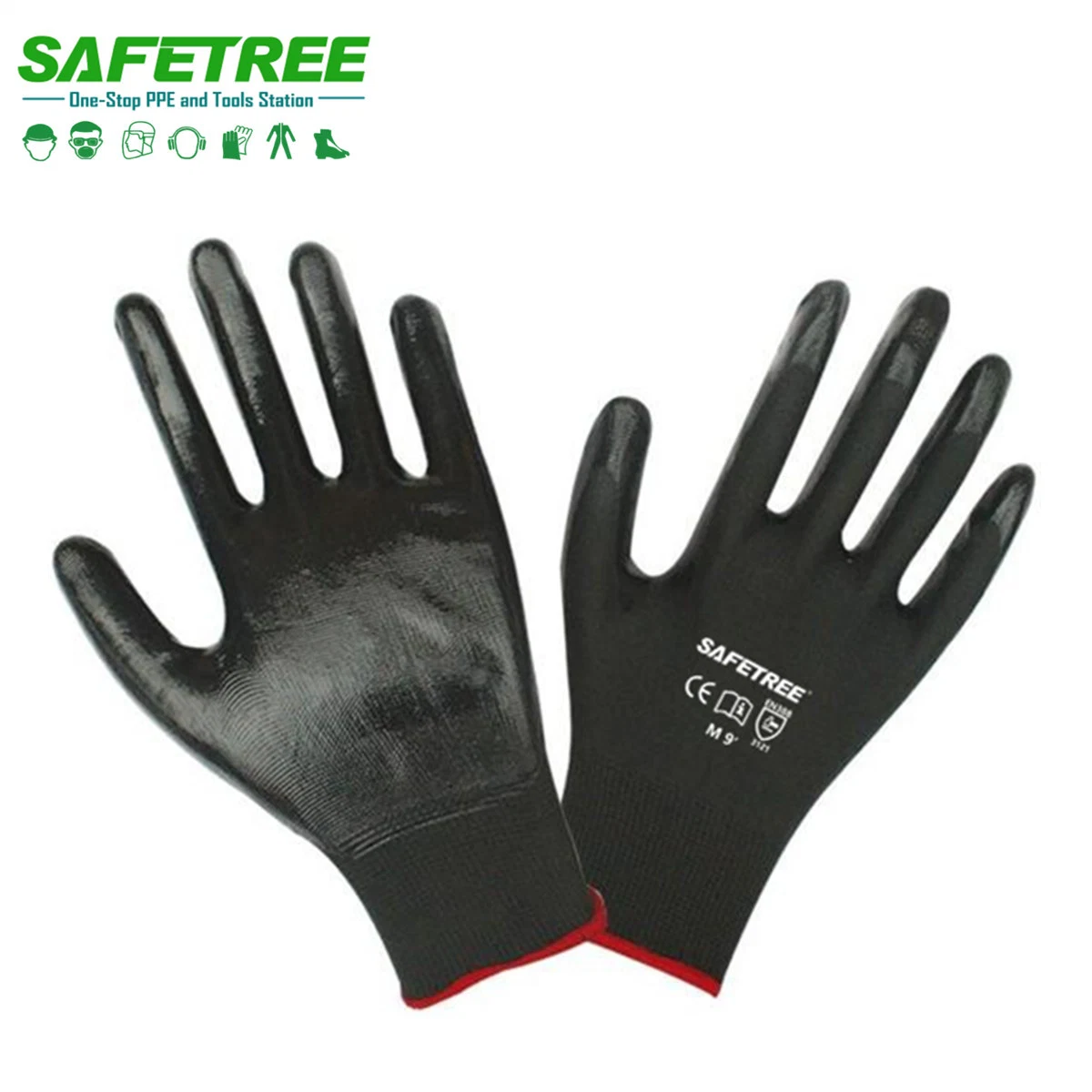 Safetree PPE Nitrile Coated Work Glove with Nitrile Dipped Grip on Palm and Fingers for Auto Repair, Construction