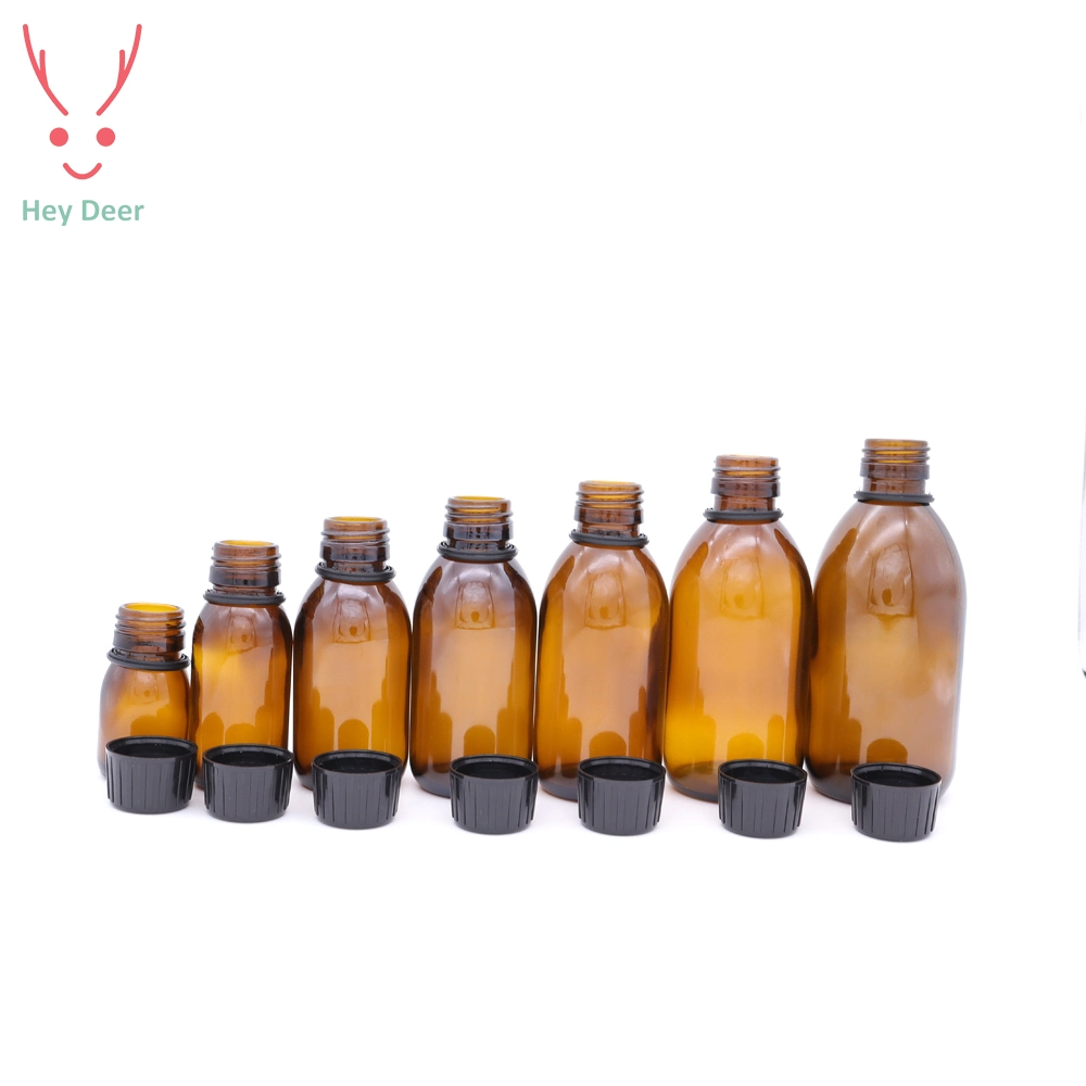 Medical Use Amber Glass Syrup Bottle Liquid Medicine Bottle with Plastic Cap