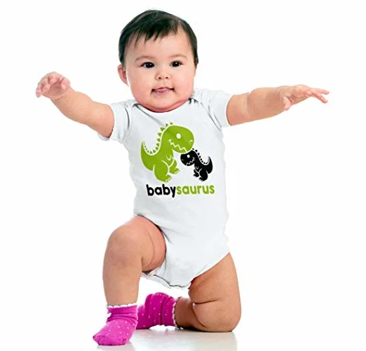 Funny Dinosaur Cute Mommy Daddy Cartoon T Rex Toddler Baby Romper Garment