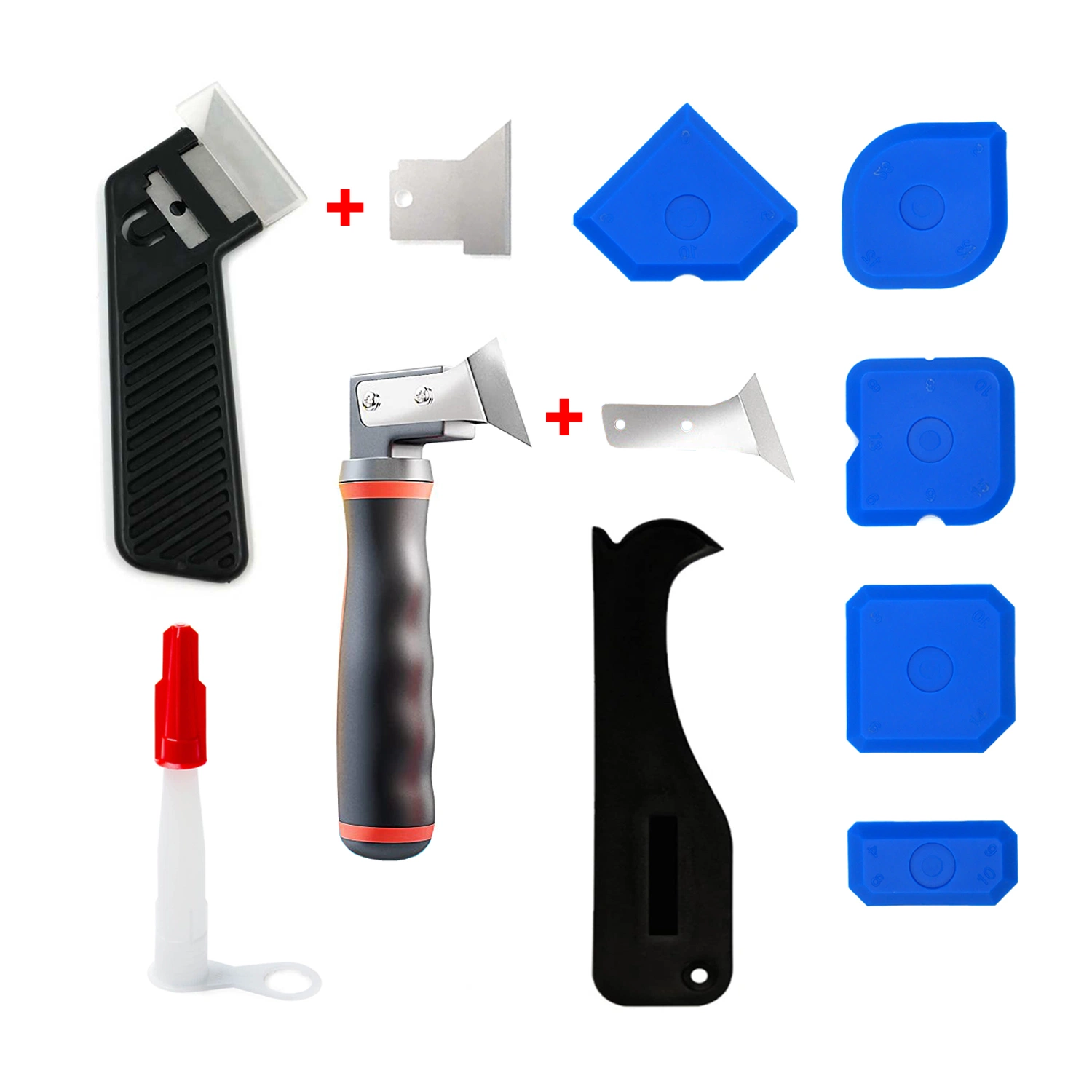 11 pcs/ Définir ensemble pour silicone Silicone Remover dépose et de renouvellement, y compris les joint couteau lisse conjointe, les lames de rechange