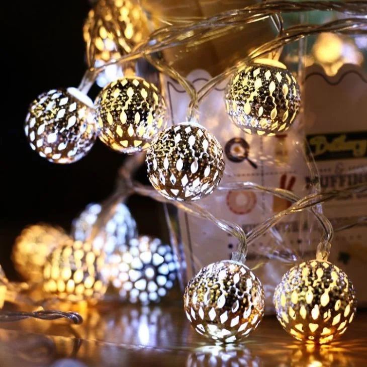 معدن حديد الكرة خيط أضواء خيالية عيد ميلاد المسيح عرس حفل زخرفة 10 LED