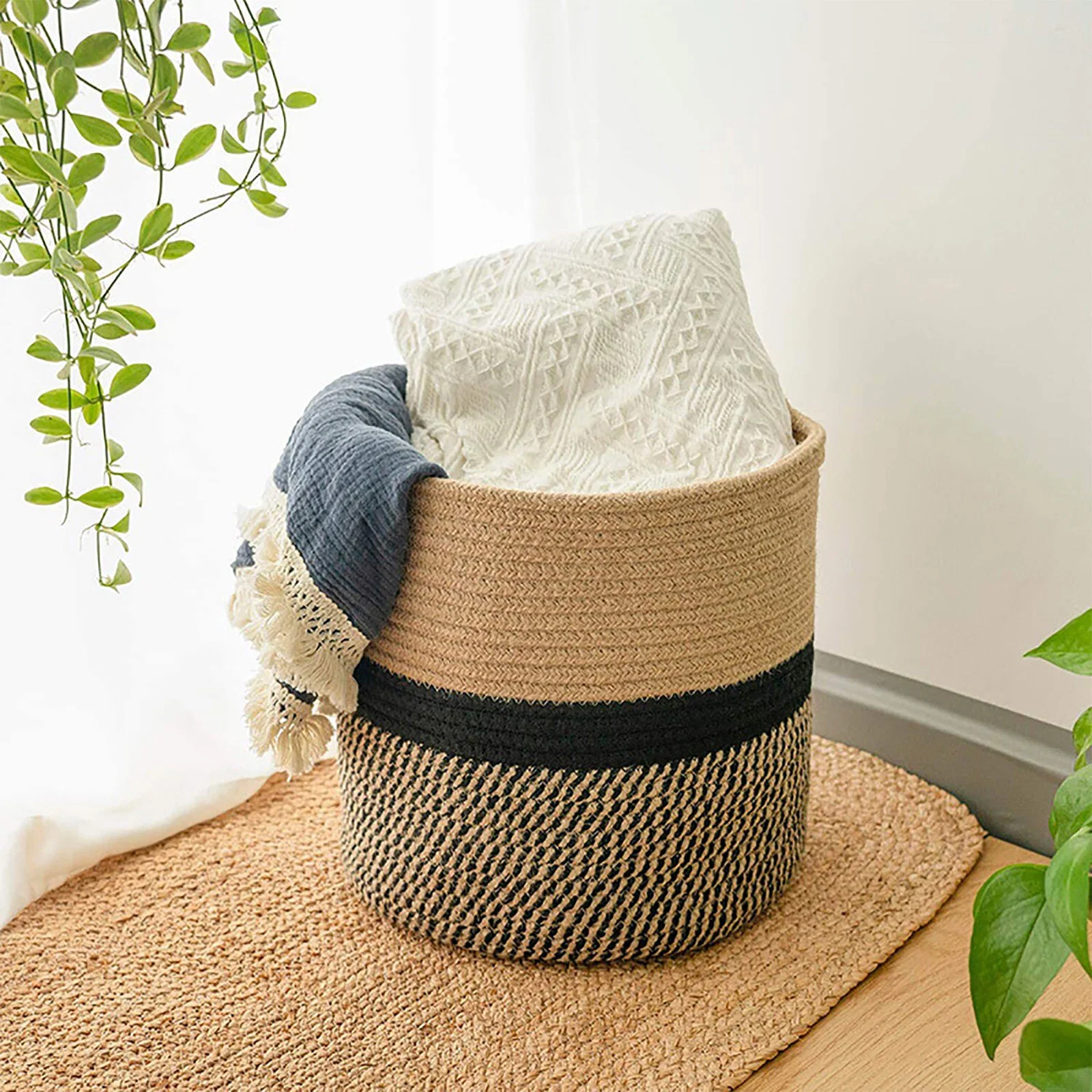 Household Flower Pot Bathroom Bedroom Laundry Basket Cotton Rope Storage Desktop Plant Organizer Decoration
