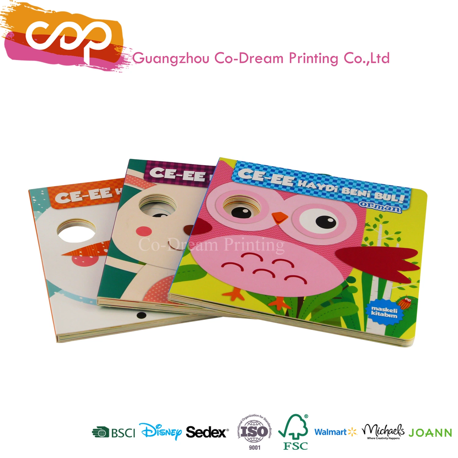 Customized Children Board Book Printing with CE Certification Die Cut Eyes Book