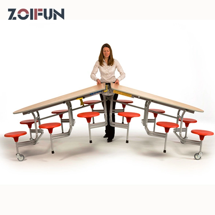 6 8 12 Seating Folding Canteen Table; Plastic Stool MDF Top Mobile School Furniture