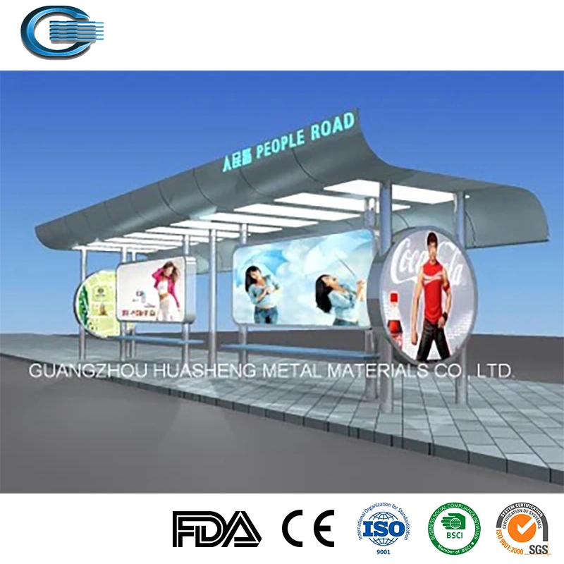 Huasheng Bus Stop Advertising Shelter China Metal Bus Stop Shelter Supplier Metal Bus Shelter Stop with Advertising Light Box Billboard