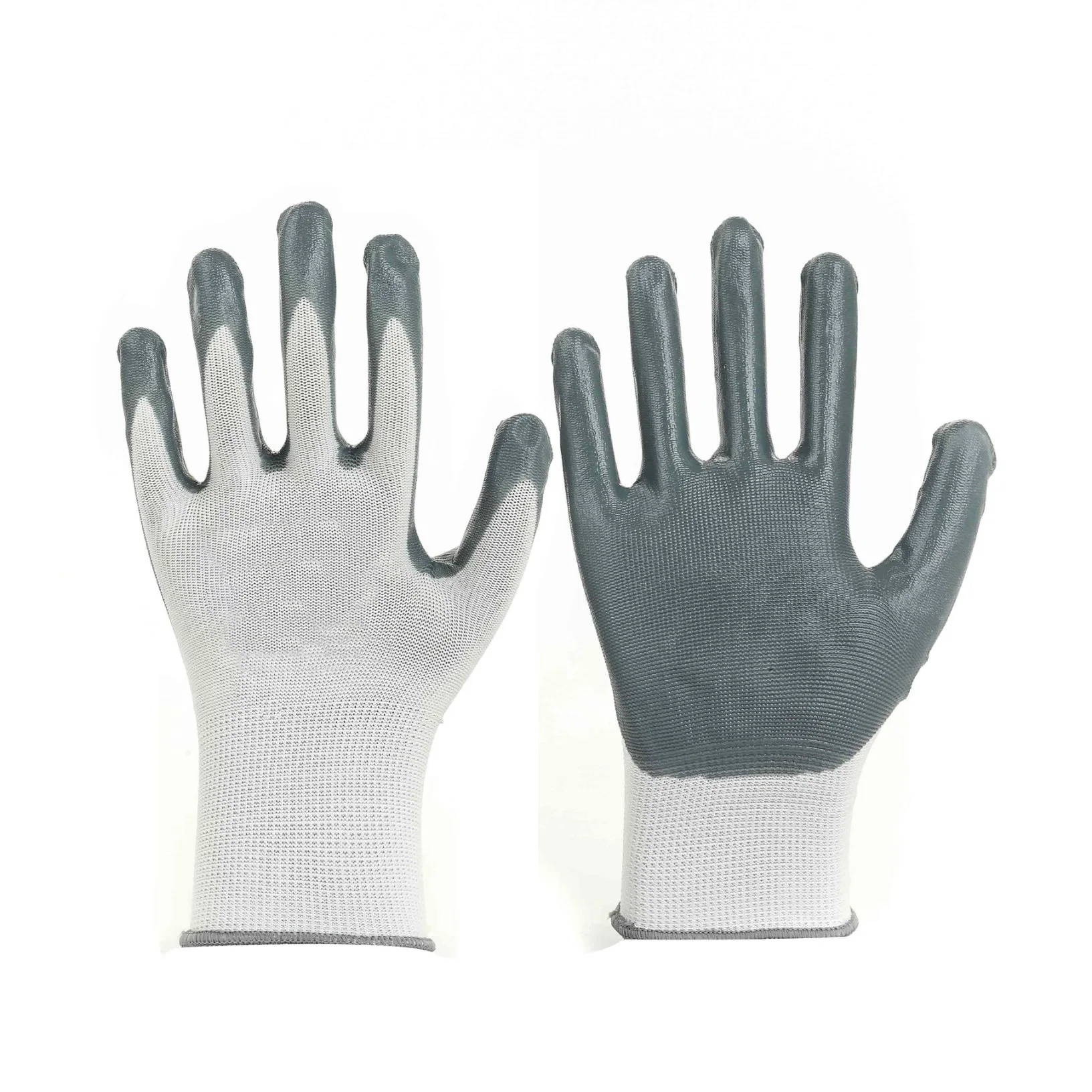 Smooth Finished Work Safety Gloves with 13G White Polyester and Gray Nitrile Palm Coating