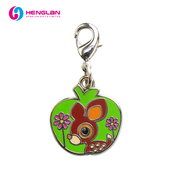 Lovely Enameled Apple Shaped Deer Charm with Flowers