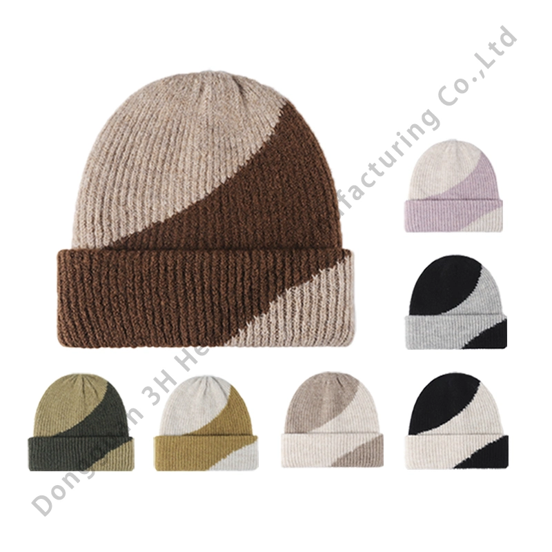 Moda mayorista dos tonos dar espesor a las gorras de invierno para Unisex personalizado Gorro de punto de lana