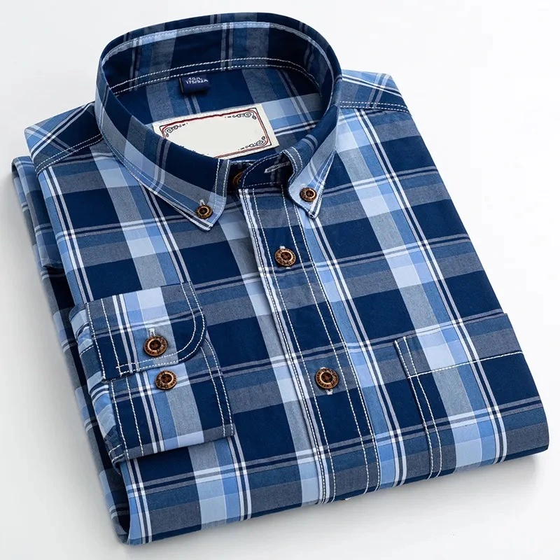 Plaid Shirt Long Sleeve Check 100% Cotton Men's Shirt Casual Formal Office Custom Tuxedo Shirt Couple Style