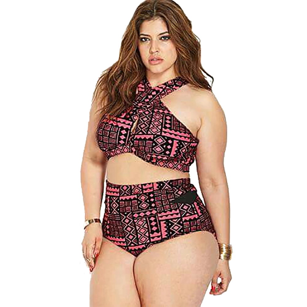 New Arrival Printed Fat Ladies Swimsuit Plus Size 2023 Halter Swimwear