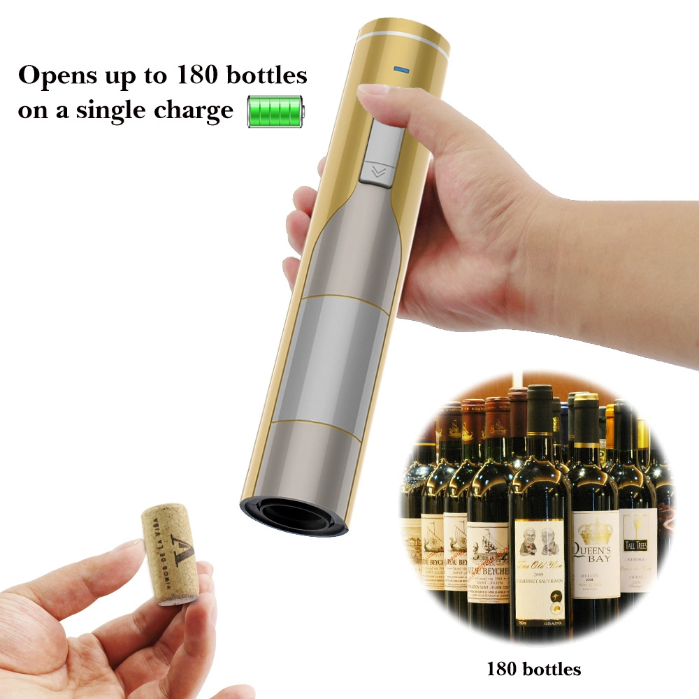 Eléctrica de oro de aleación de aluminio Búsqueda Automática de Botellas de plástico Kit inalámbrico abridor vino