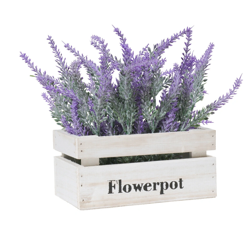 Flor artificial amiguinho Lavanda Flor Madeira Pot plástico roxo Lavanda para decoração de desktop