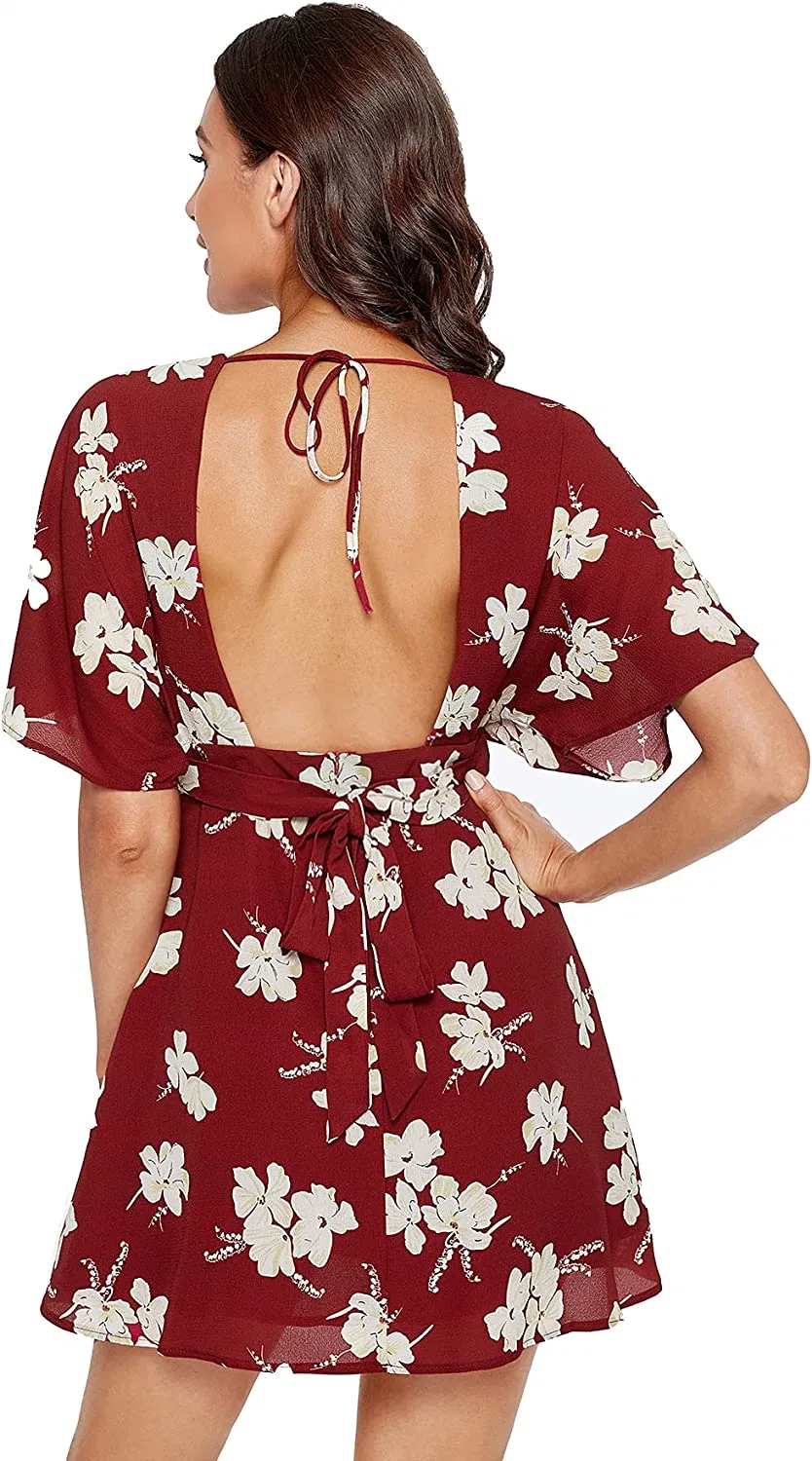 Frühling Sommer Frauen Mode Sexy Floral Strandkleid Bekleidung Verfügbar für Custom Clothes Apparel Design Brand Logo Print Factory Preis