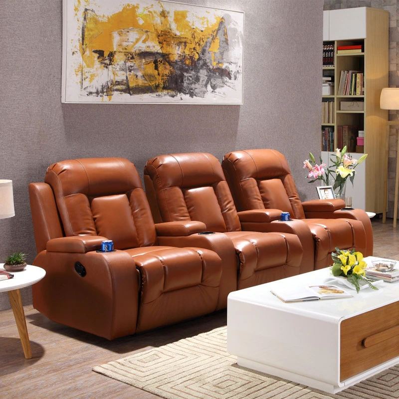 Vente en gros Classic Orange cuir synthétique Couches sectionnelles canapé inclinable