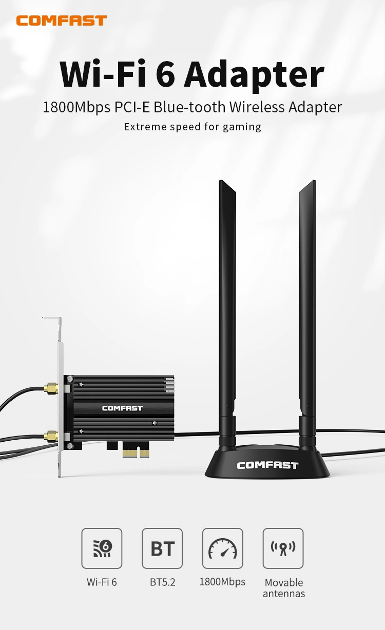 CF-AX180, además de doble banda 1800Mbps WiFi 6 PCI-E Wireless WiFi Tarjeta LAN Comfast 2,4 5GHz 802.11ax Tarjeta de red Bluetooth