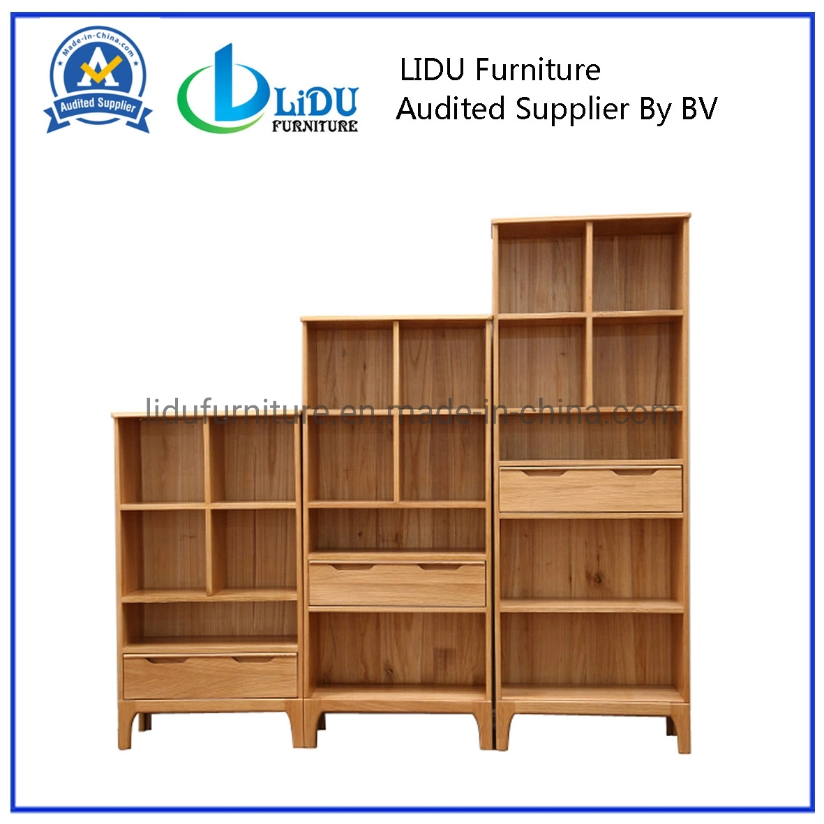 Industrial Modern Oak Wooden Bookshelf with Storage Cabinet with Solid Wood Draw Cabinet Brands