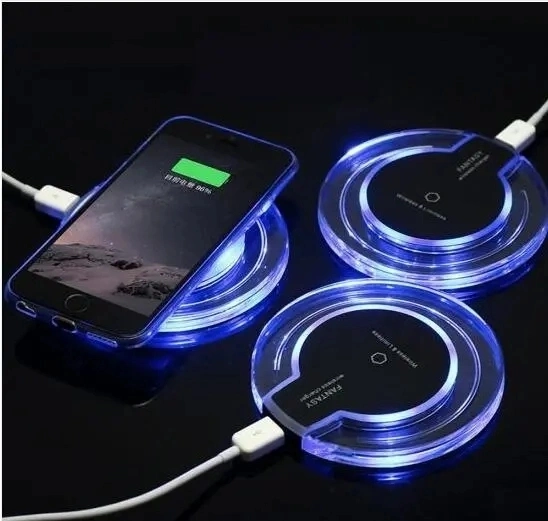 5W Metal ultrafino Qi Wireless Fast Charger Mat de carga Almohadilla con luz de pantalla LED para Sam Sung Galaxy I Teléfono