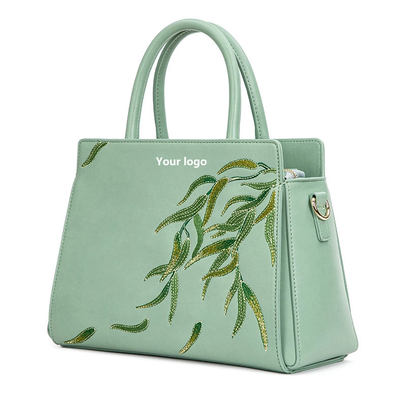 Embroider Green Leaf Fashion Shoulder Ladies Hand Leather Bags Women's Shoulder Bags