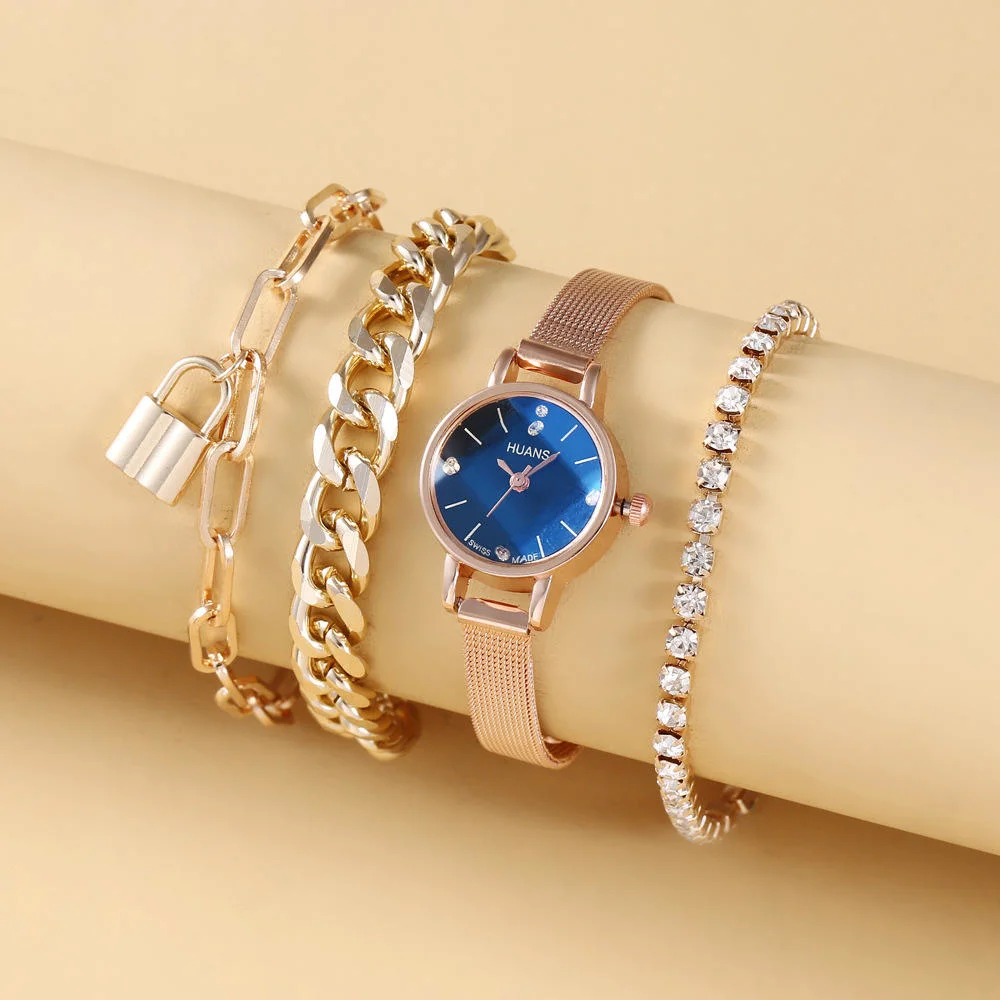 Skylark мода повседневный синий пояс из сетки кварцевые часы браслет