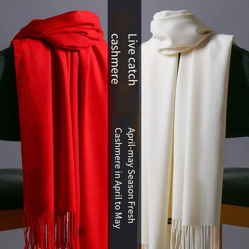 Écharpe en fausse laine de cachemire tricotée épaisse et longue, de haute qualité, à la mode, de couleur unie, pour femme, pour l'hiver