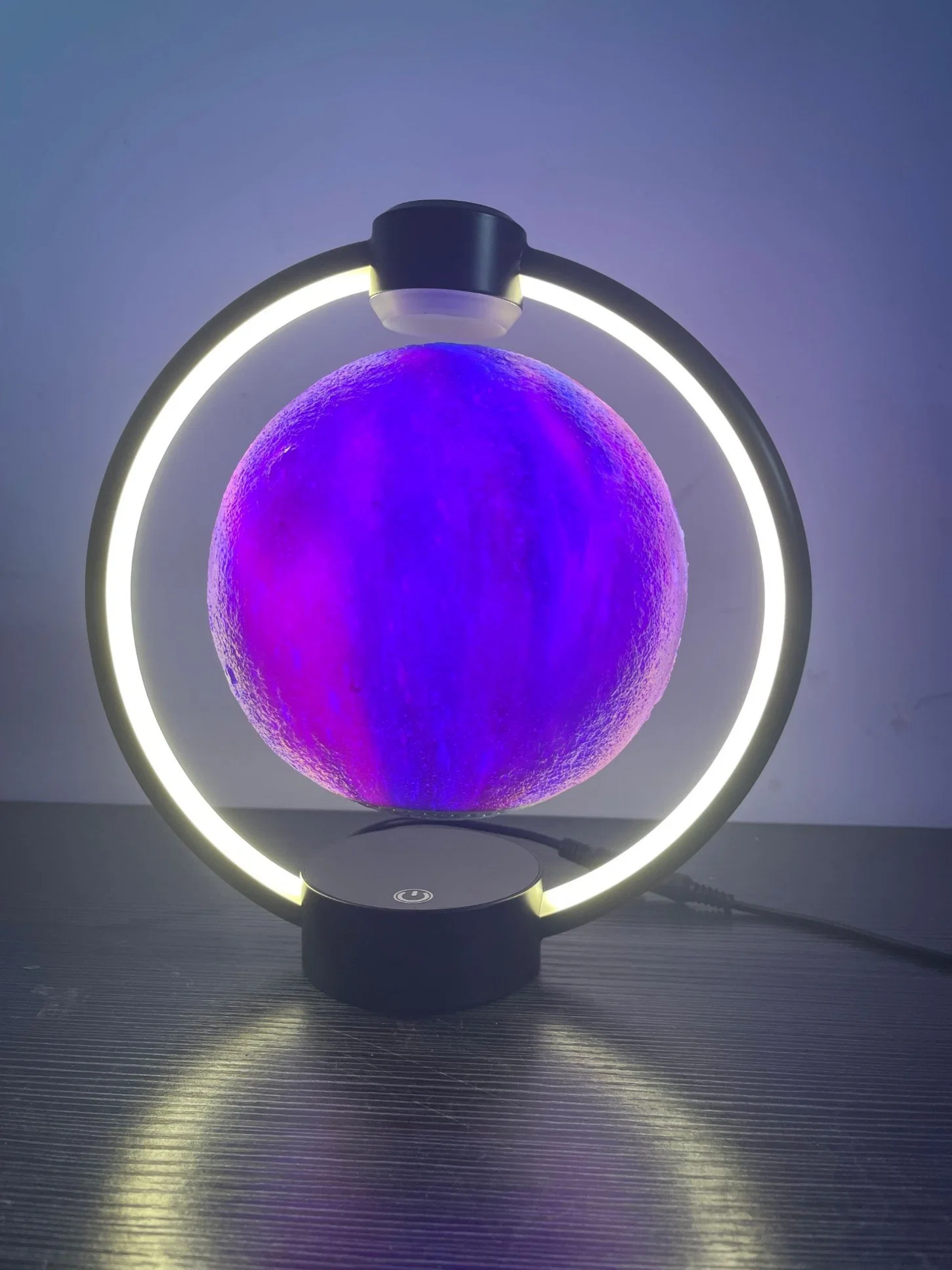 New Metal Frame Round Colorful LED Change Magnetic Levitation Rotating Night Light, Floating 15cm Star Moon Lamp Light with Remote Controller