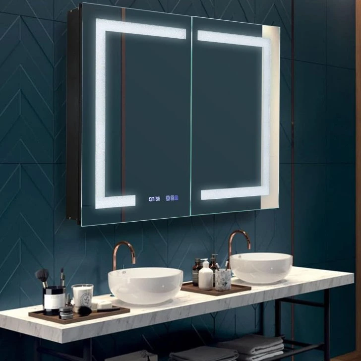 LED Mirror Cabinet Bathroom Vanity Furniture Accessories Home Furniture PVC MDF Aluminum Bathroom Medicine Cabinet with Glass Shelf