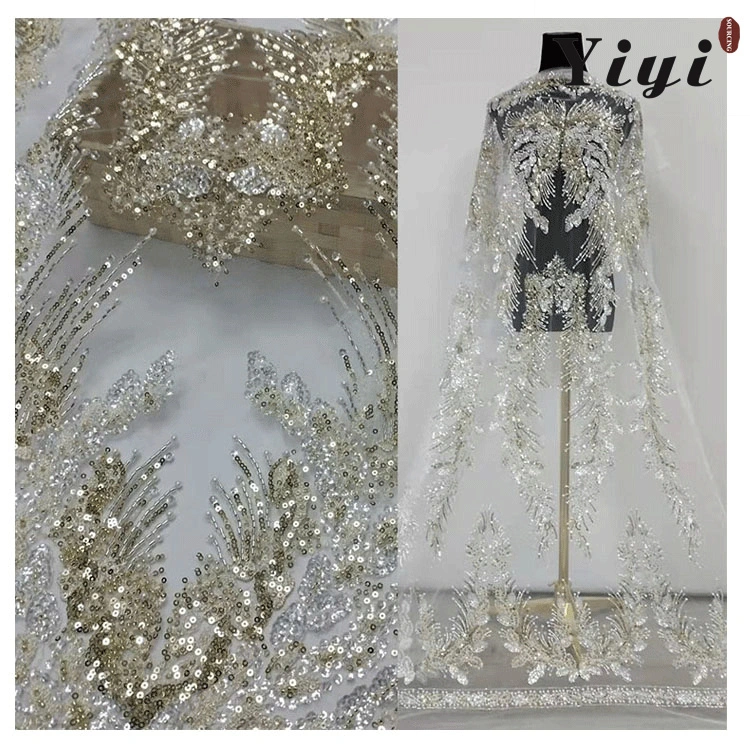 Elegant Brilliant White 3D Flower Lace Embroidery Fabric Mesh Embroidered Lace for Wedding Dress Evening Gowns