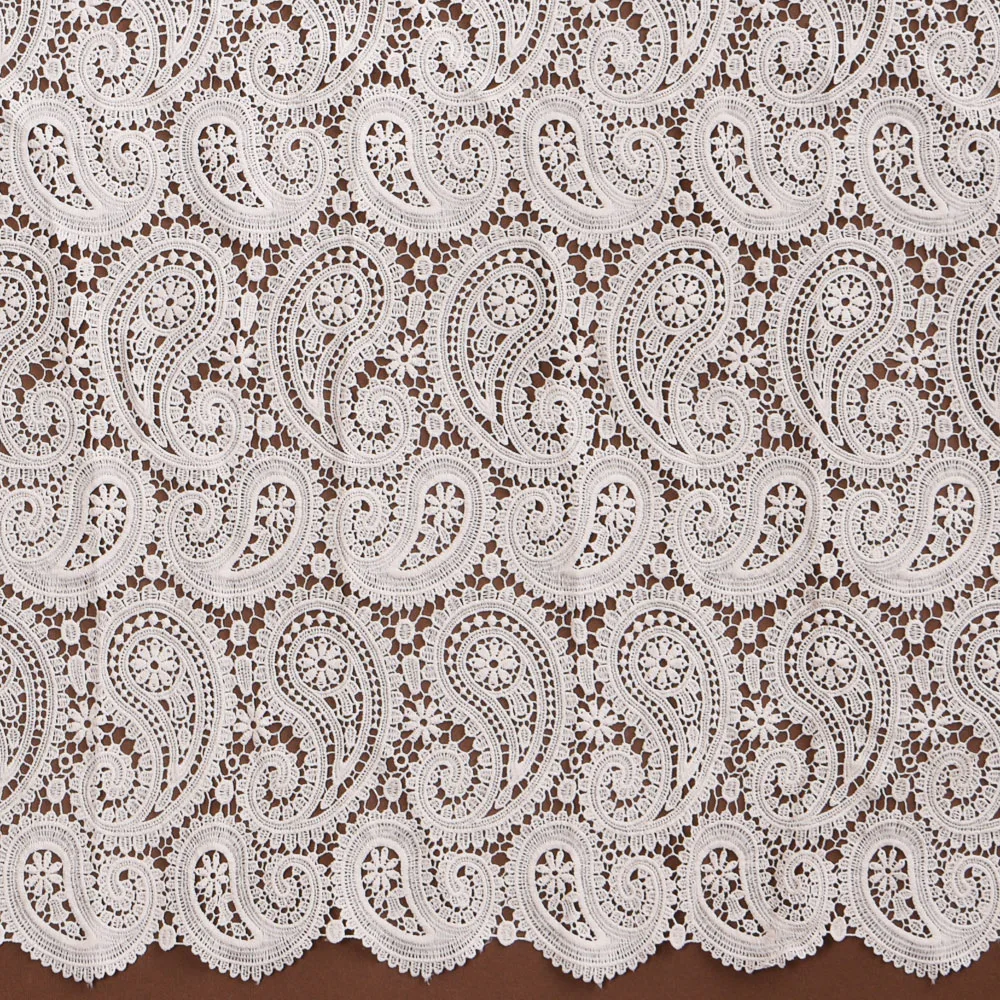 100% Cotton Paisley Embroidery Chemical Guipure Lace Fabric